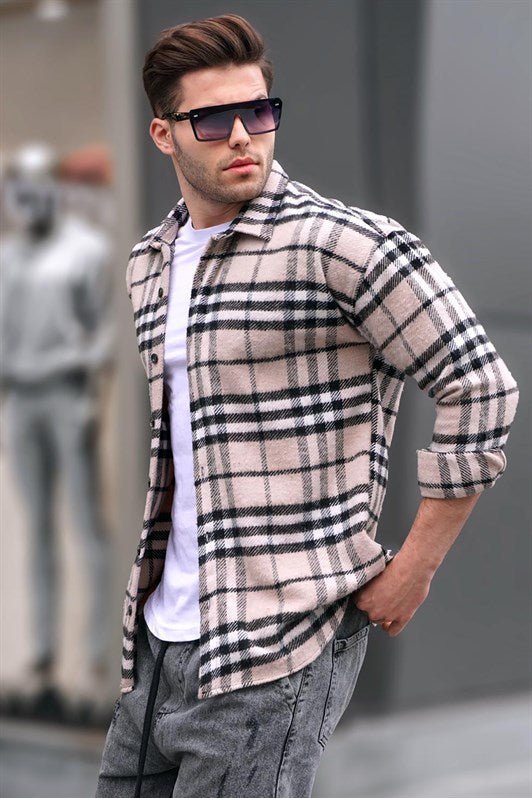 MDX Beige Regular Fit Lumberjack Shirt 5553 - Stonecrest