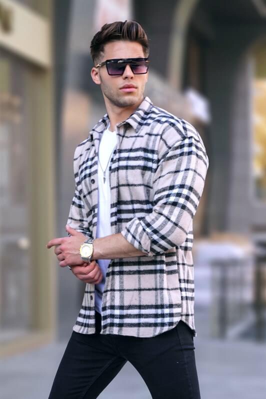 MDX Beige Regular Fit Lumberjack Shirt 5553 - Stonecrest