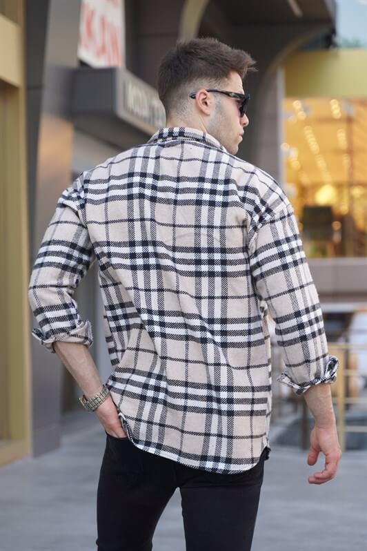 MDX Beige Regular Fit Lumberjack Shirt 5553 - Stonecrest