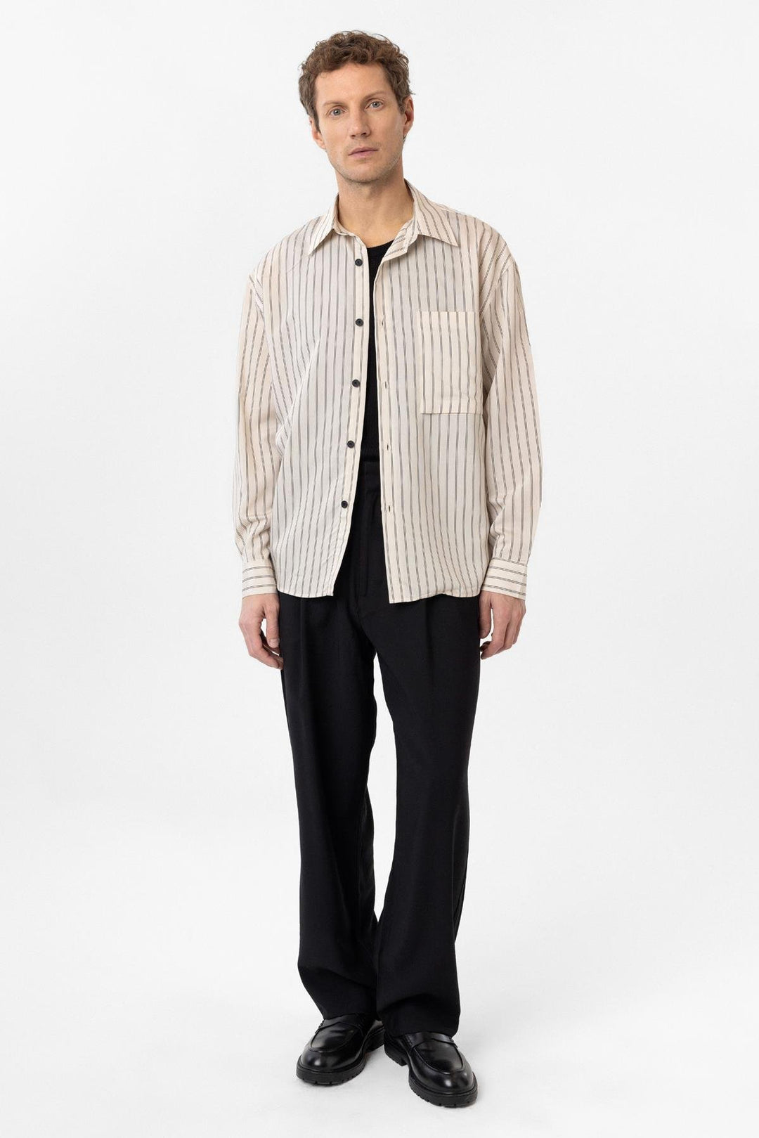 ANT Antioch Bej Relax Fit Striped Men's Shirt - Stretford