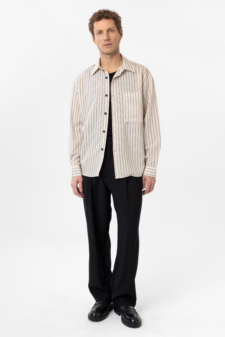 ANT Antioch Bej Relax Fit Striped Men's Shirt - Stretford