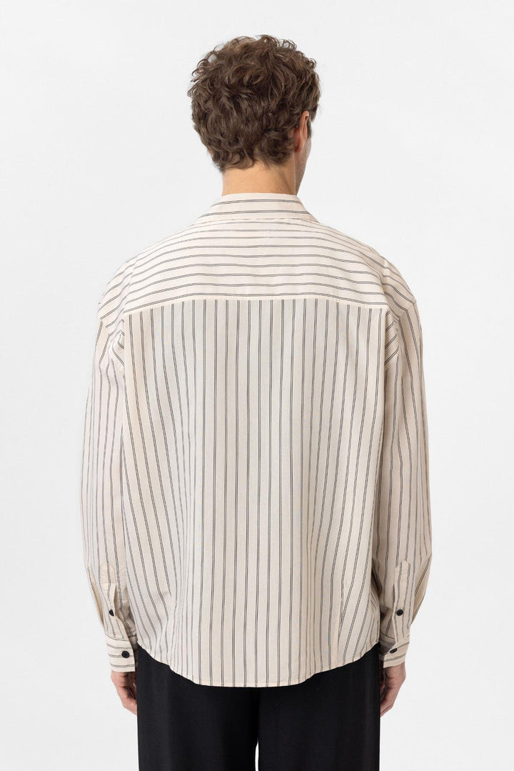 ANT Antioch Bej Relax Fit Striped Men's Shirt - Stretford