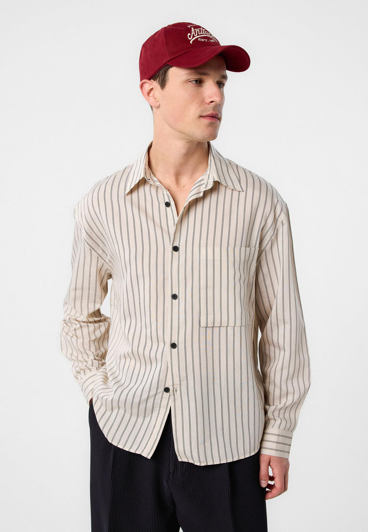 ANT Antioch Bej Relax Fit Çizgili Erkek Gömlek - Santa Eulalia del Río