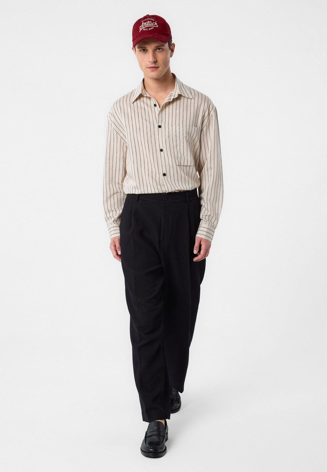 ANT Antioch Bej Relax Fit Çizgili Erkek Gömlek - Santa Eulalia del Río