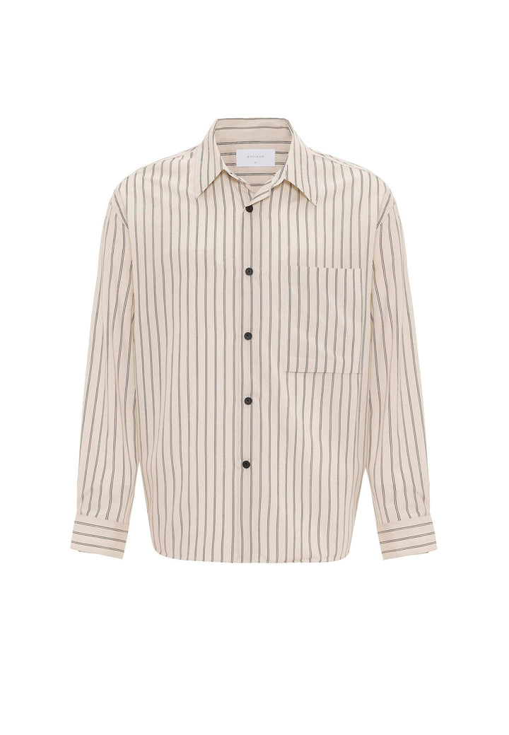 ANT Antioch Bej Relax Fit Striped Men's Shirt - Stretford