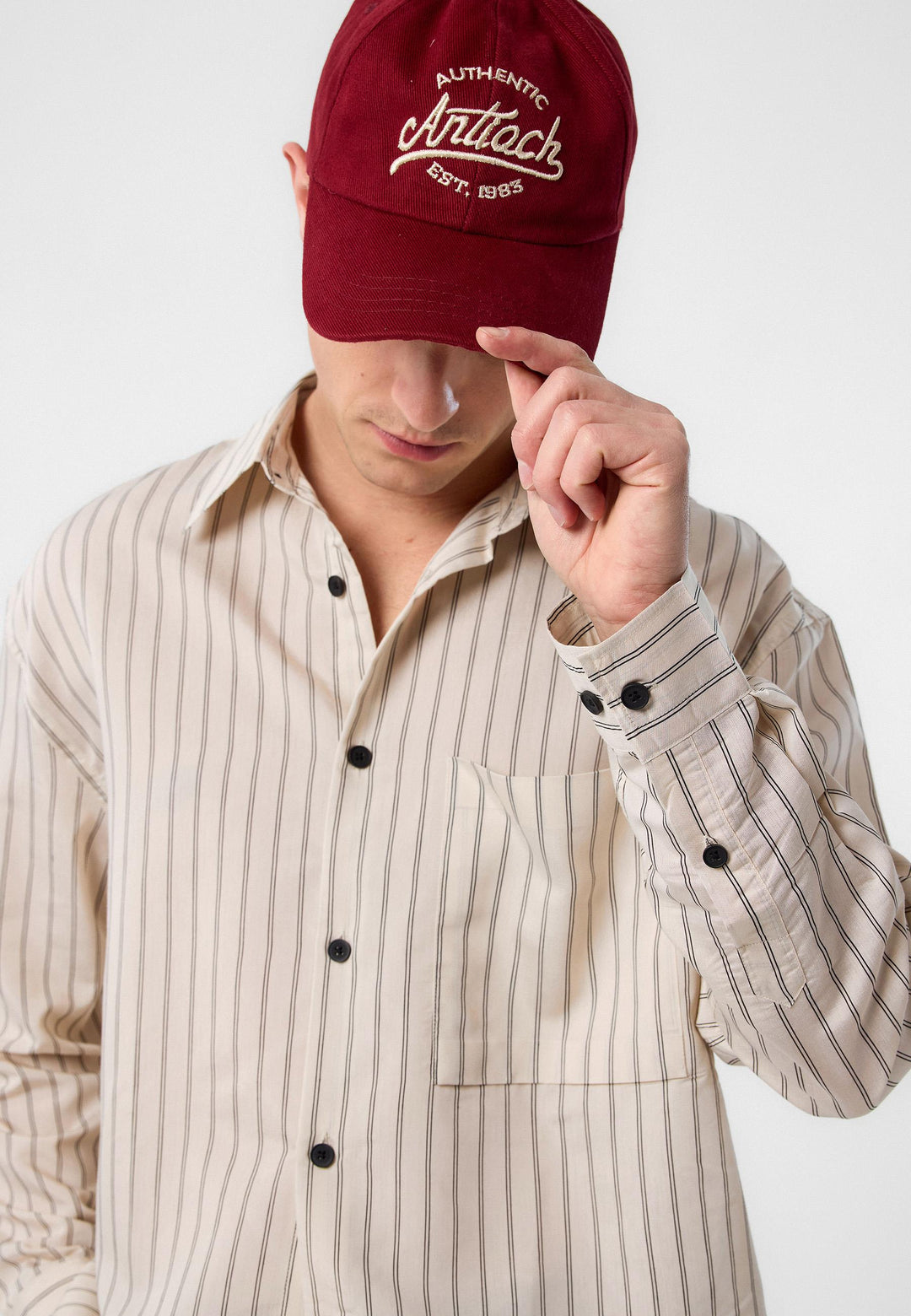ANT Antioch Bej Relax Fit Çizgili Erkek Gömlek - Santa Eulalia del Río
