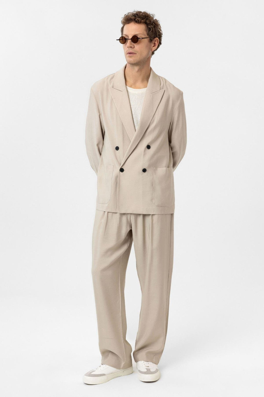 ANT Antioch Bej Relax Fit Diagonel Slim Men's Blazer Jacket - Argenteuil