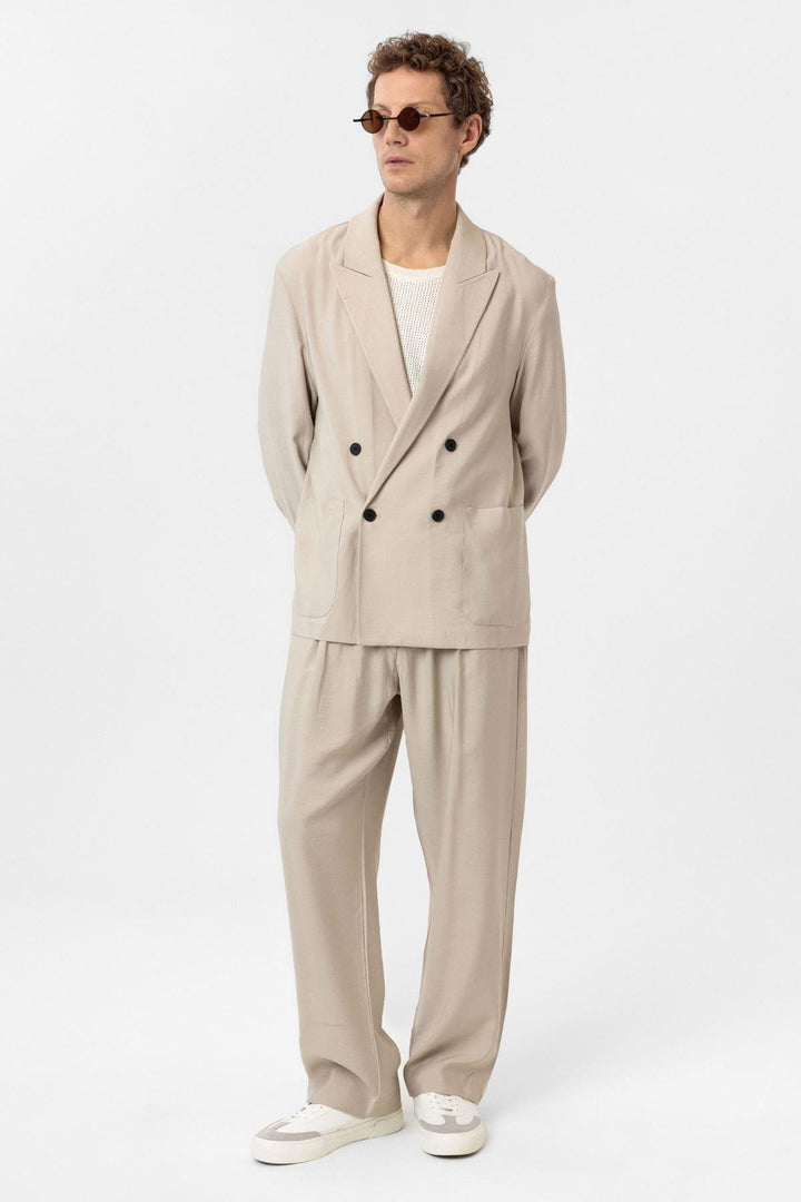 ANT Antioch Bej Relax Fit Diagonel Slim Men's Blazer Jacket - Argenteuil
