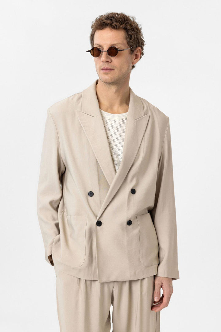 ANT Antioch Bej Relax Fit Diagonel Slim Men's Blazer Jacket - Argenteuil