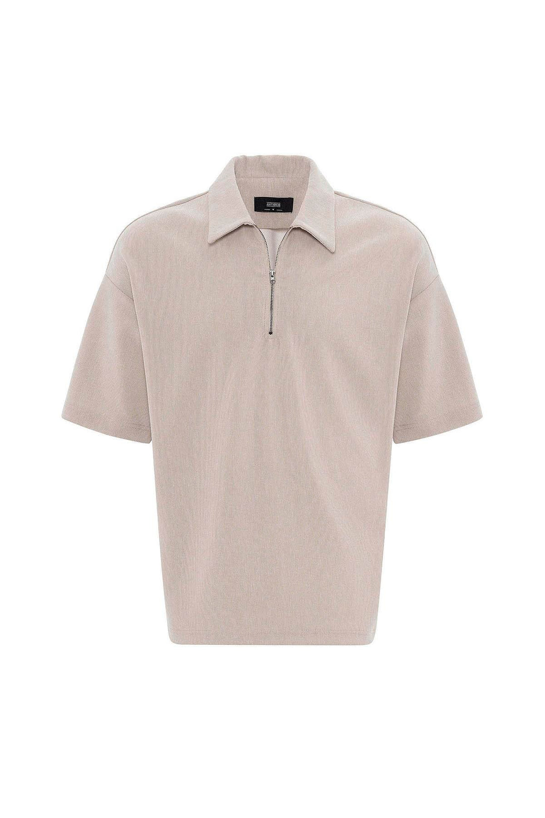 ANT Antioch Bej Relax Fit Fermuarlı Polo Yaka Erkek T-Shirt - Côte-Saint-Luc