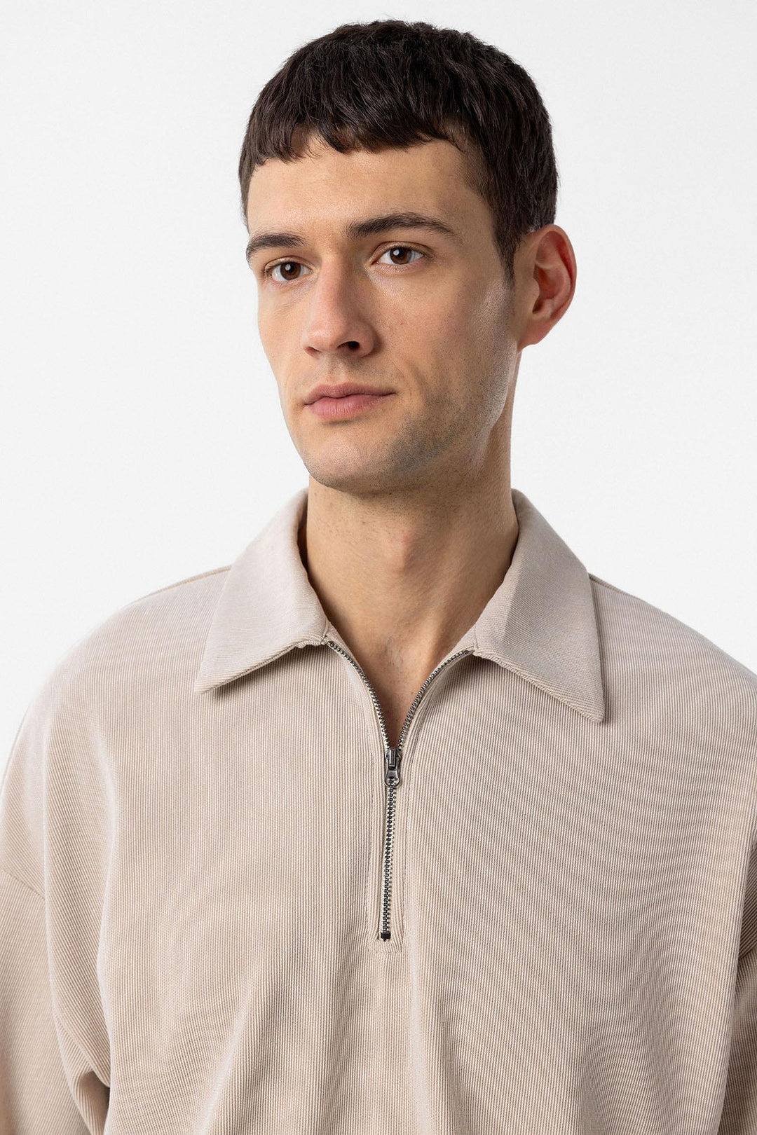ANT Antioch Bej Relax Fit Fermuarlı Polo Yaka Erkek T-Shirt - Côte-Saint-Luc