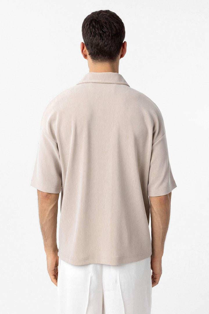 ANT Antioch Bej Relax Fit Fermuarlı Polo Yaka Erkek T-Shirt - Côte-Saint-Luc