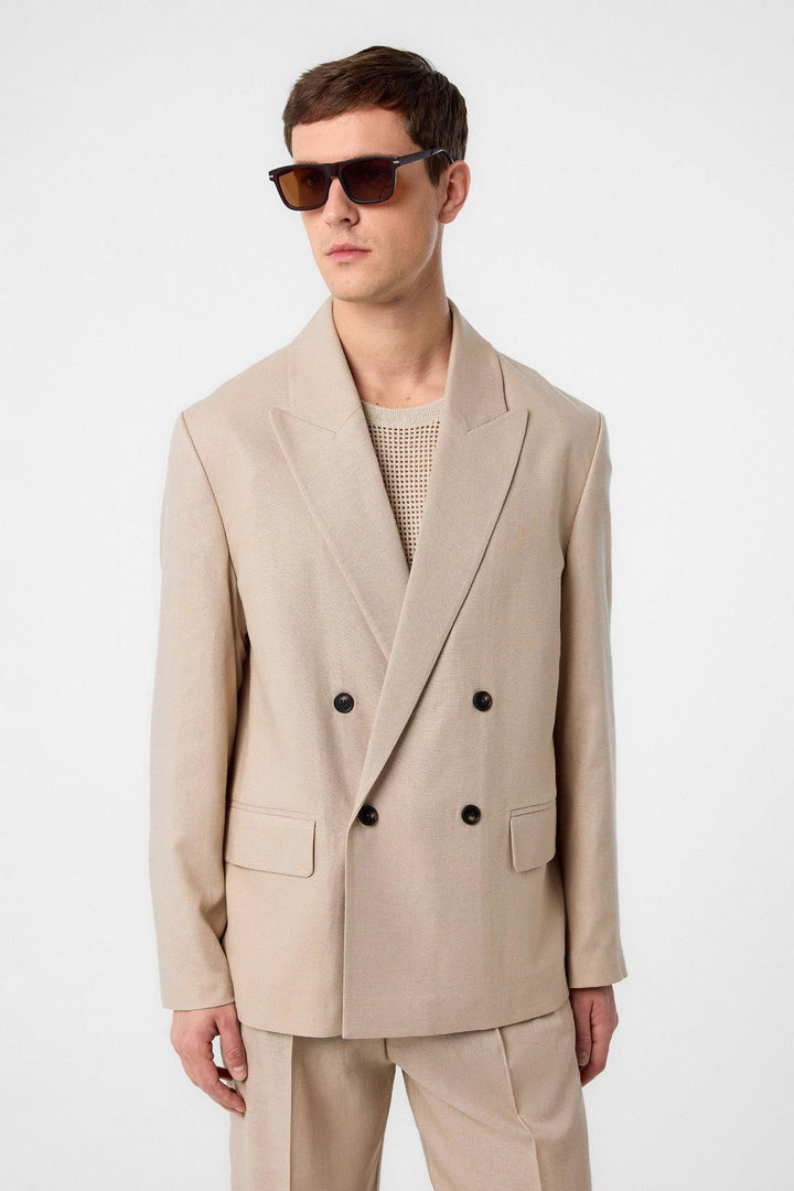 ANT Antioch Bej Relax Fit Linen Blend Men's Blazer Jacket - Monterey Park