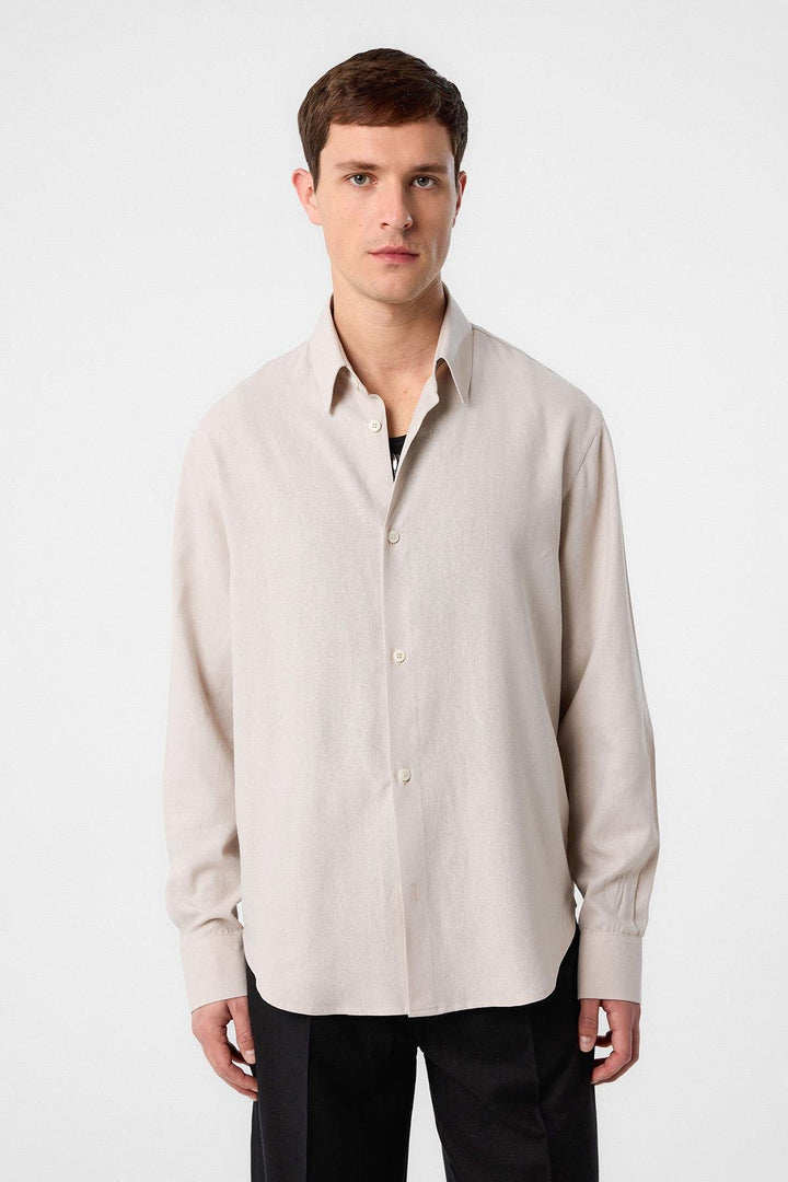 ANT Antioch Bej Relax Fit Linen Blend Men's Shirt - Porirua