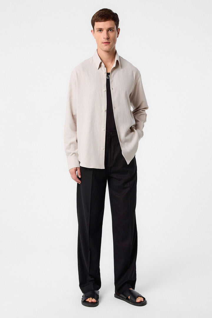 ANT Antioch Bej Relax Fit Linen Blend Men's Shirt - Porirua