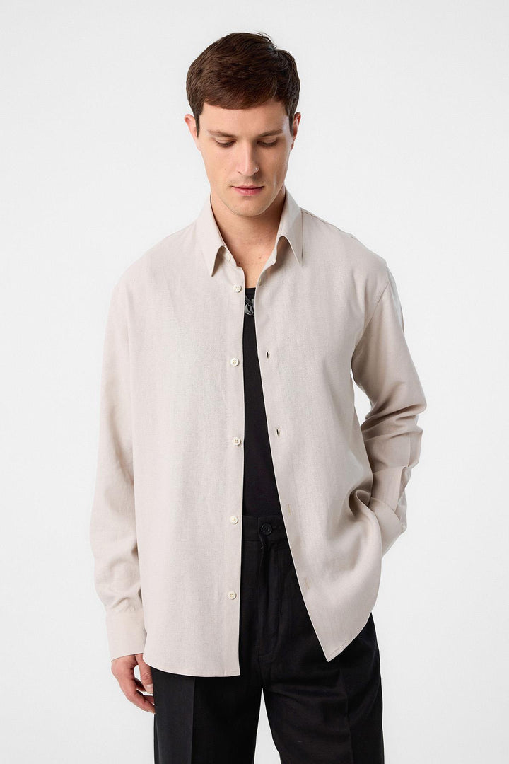 ANT Antioch Bej Relax Fit Linen Blend Men's Shirt - Porirua
