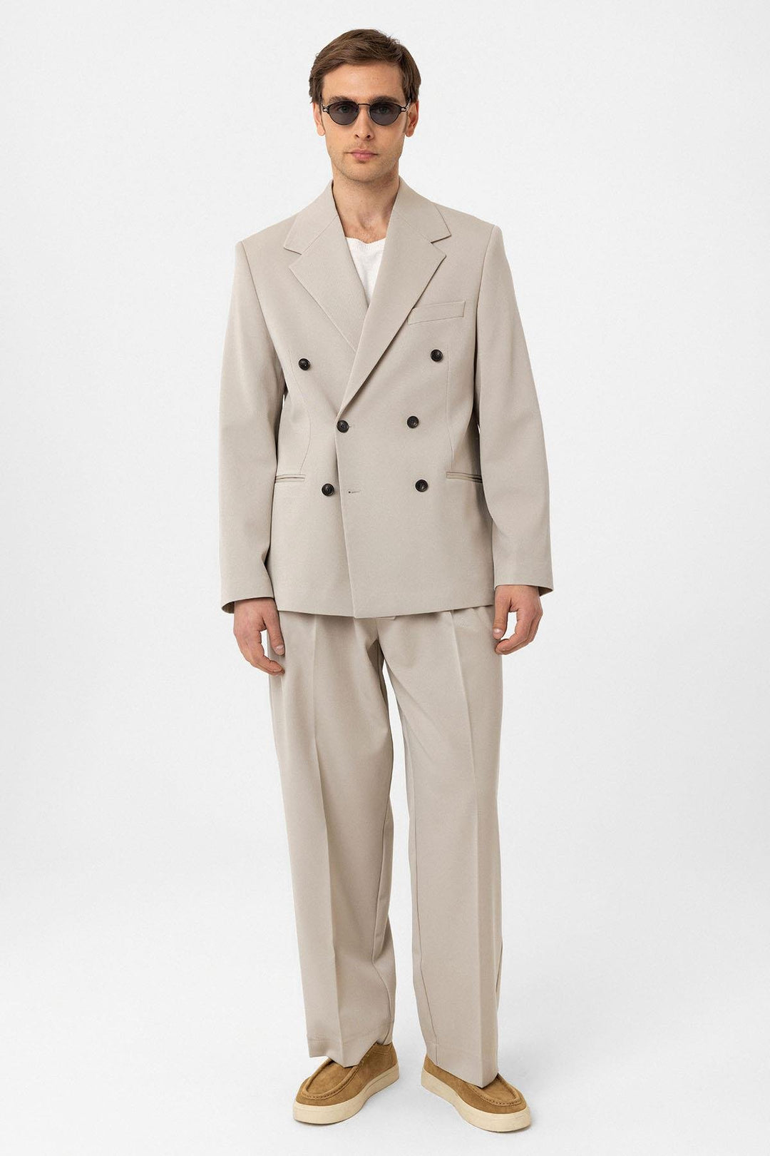 ANT Antioch Bej Relax Fit Double-Breasted Men's Blazer Jacket - Grand Junction