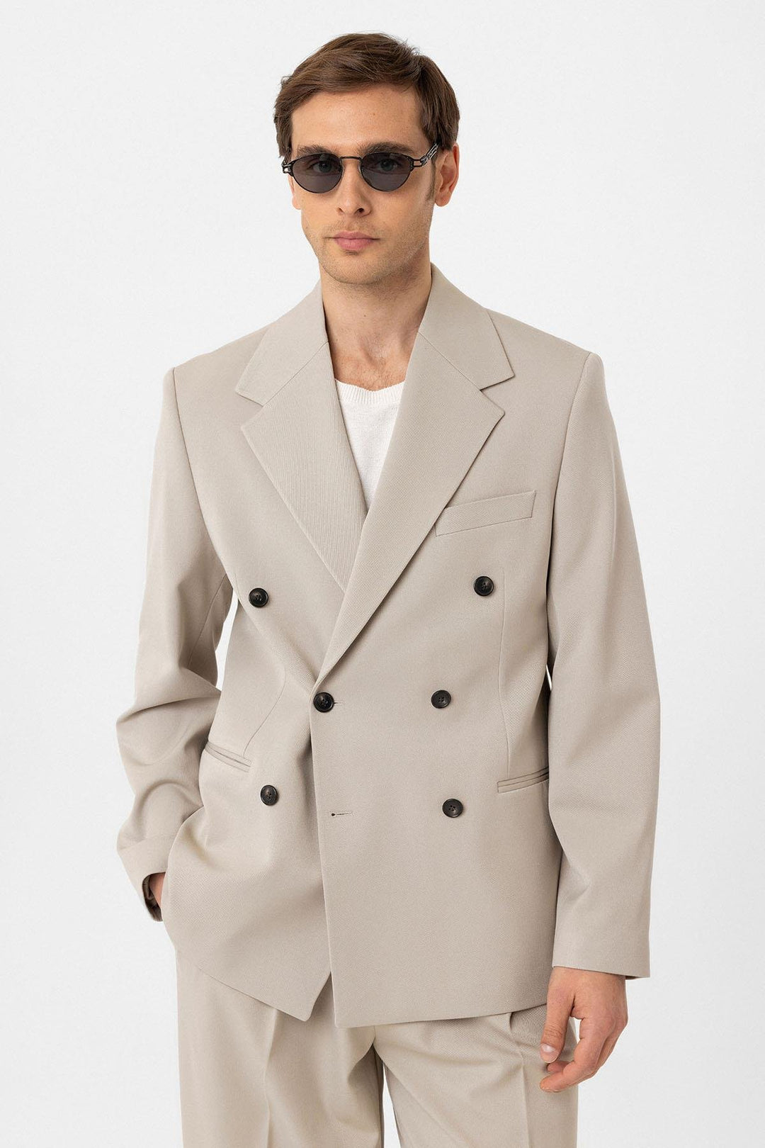 ANT Antioch Bej Relax Fit Double-Breasted Men's Blazer Jacket - Grand Junction
