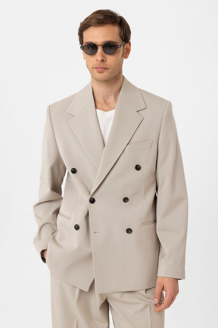 ANT Antioch Bej Relax Fit Double-Breasted Men's Blazer Jacket - Grand Junction