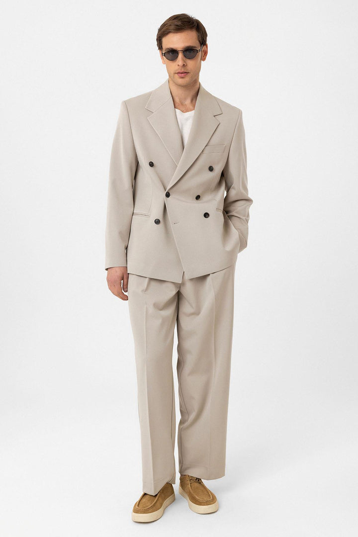 ANT Antioch Bej Relax Fit Double-Breasted Men's Blazer Jacket - Islington