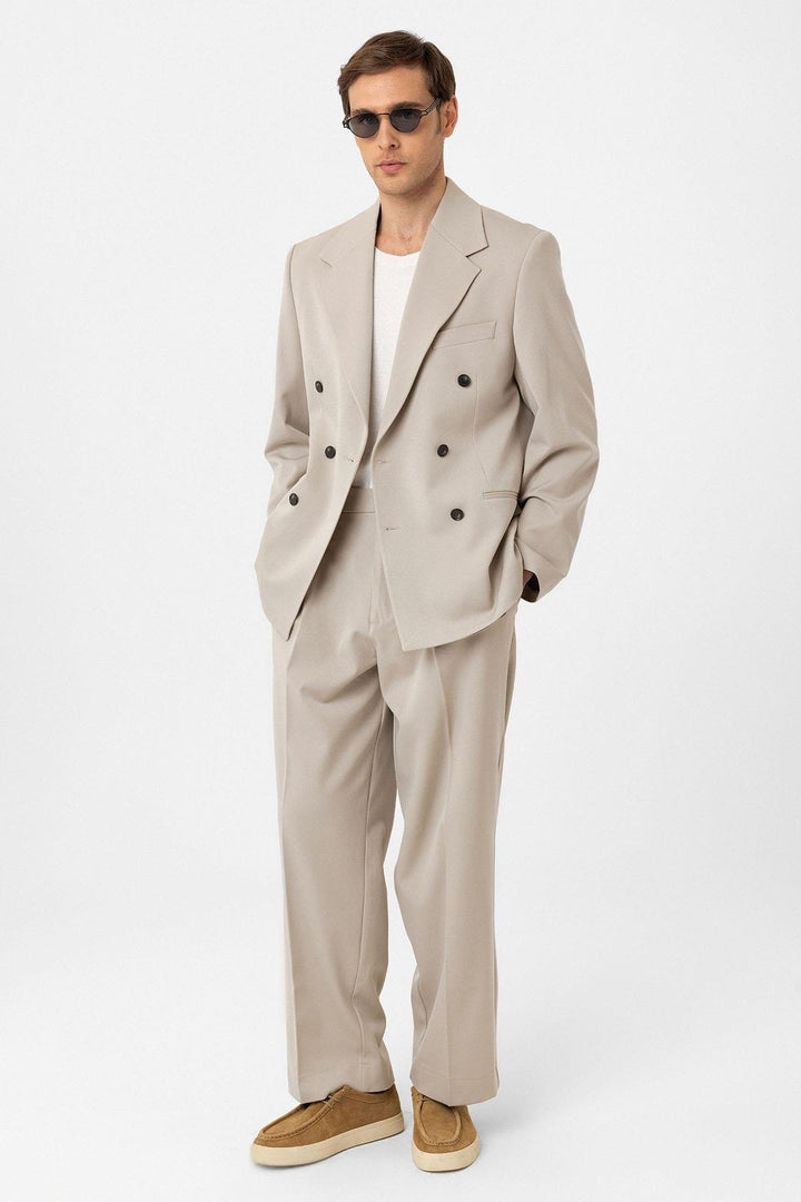 ANT Antioch Bej Relax Fit Double-Breasted Men's Blazer Jacket - Grand Junction