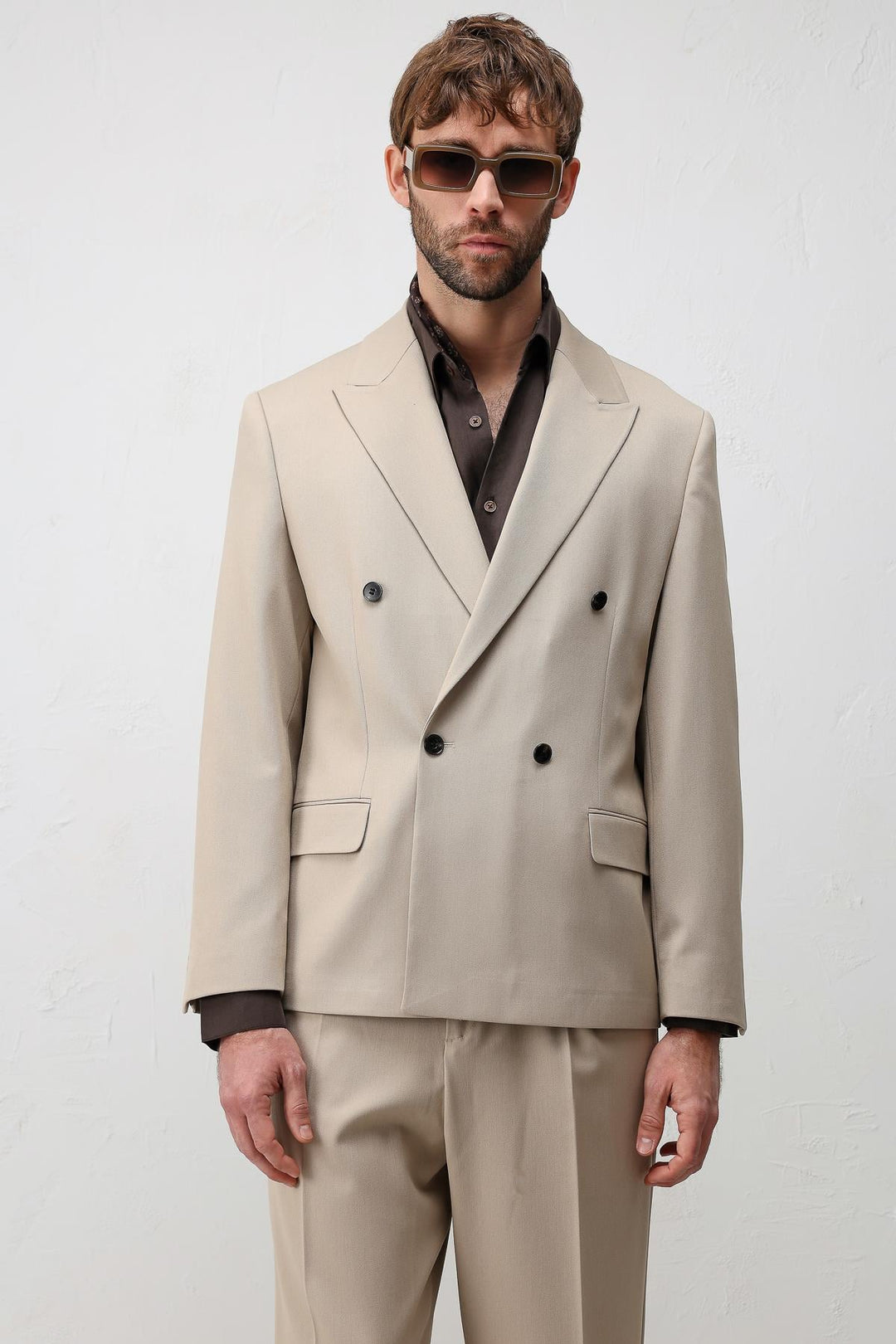 ANT Antioch Bej Relax Fit Kruvaze Erkek Blazer Ceket - Rohnert Park