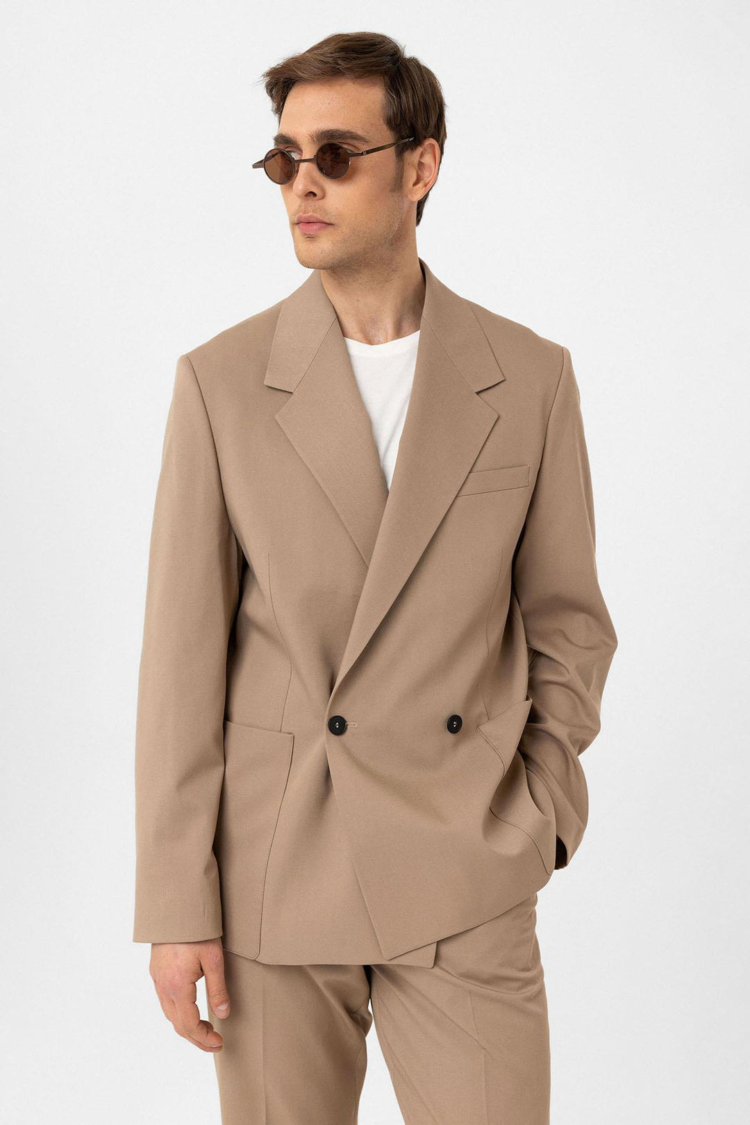 ANT Antioch Bej Relax Fit Cross-Closure Men's Technical Blazer Jacket - Roy