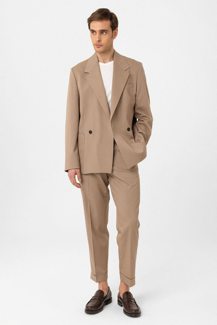 ANT Antioch Bej Relax Fit Cross-Closure Men's Technical Blazer Jacket - Roy