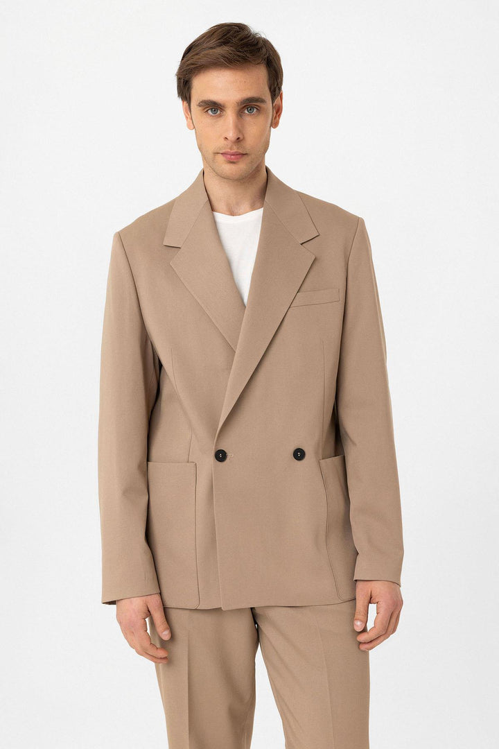 ANT Antioch Bej Relax Fit Cross-Closure Men's Technical Blazer Jacket - Roy