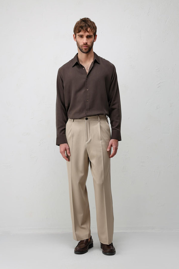 ANT Antioch Bej Relax Fit Pilili Erkek Pantolon - Logroño