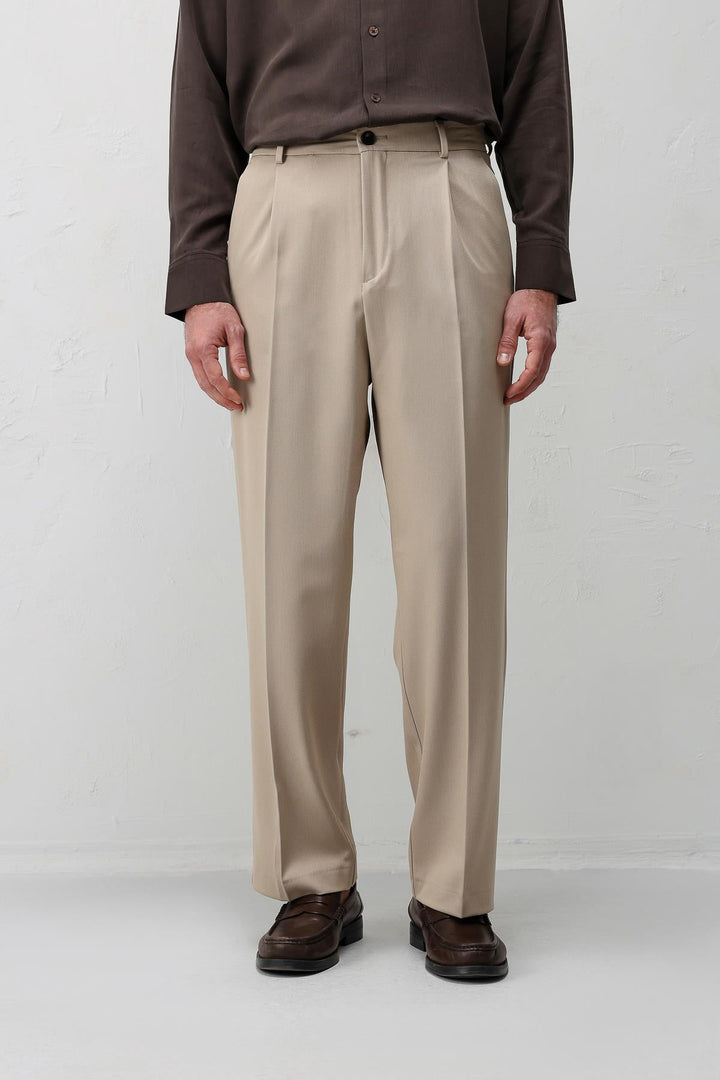 ANT Antioch Bej Relax Fit Pilili Erkek Pantolon - Logroño