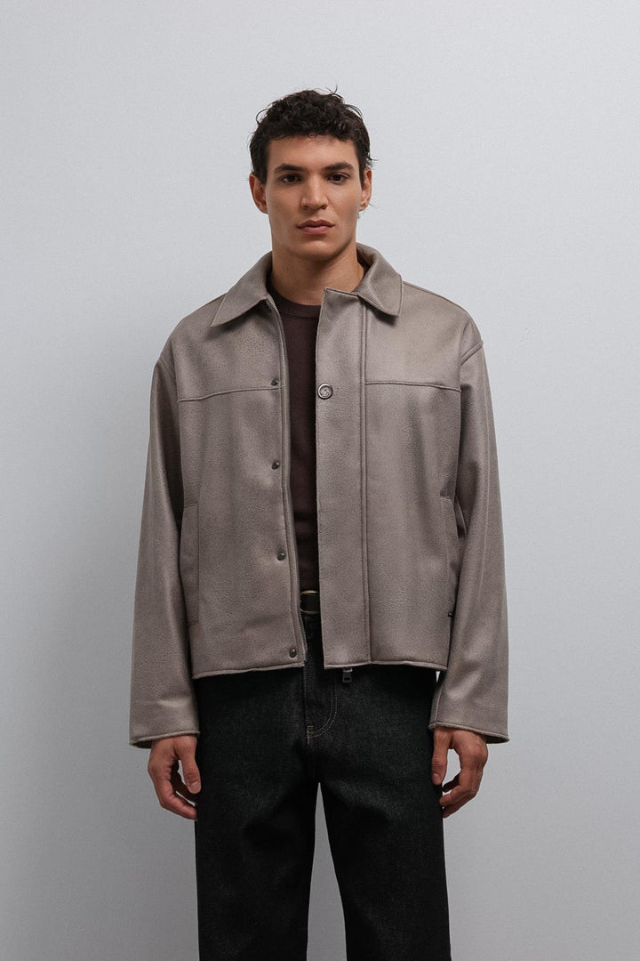 ANT Antioch Bej Relax Fit Suni Deri Erkek Mont - Sykiés