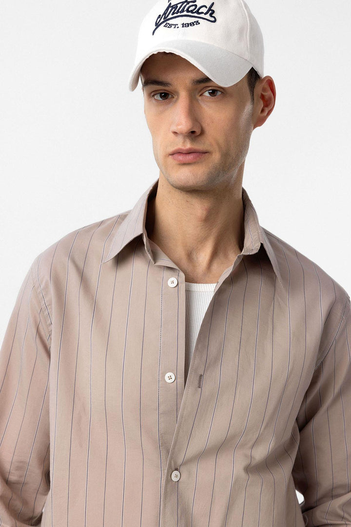 ANT Antioch Bej Relaxed Striped Men's Shirt - Bossier City