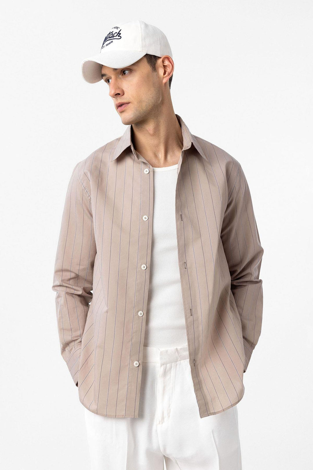 ANT Antioch Bej Relaxed Striped Men's Shirt - Bossier City