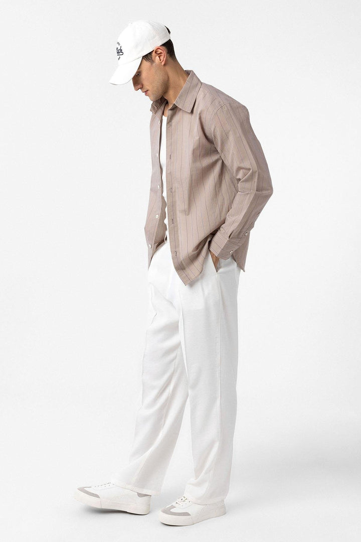 ANT Antioch Bej Relaxed Striped Men's Shirt - Bossier City
