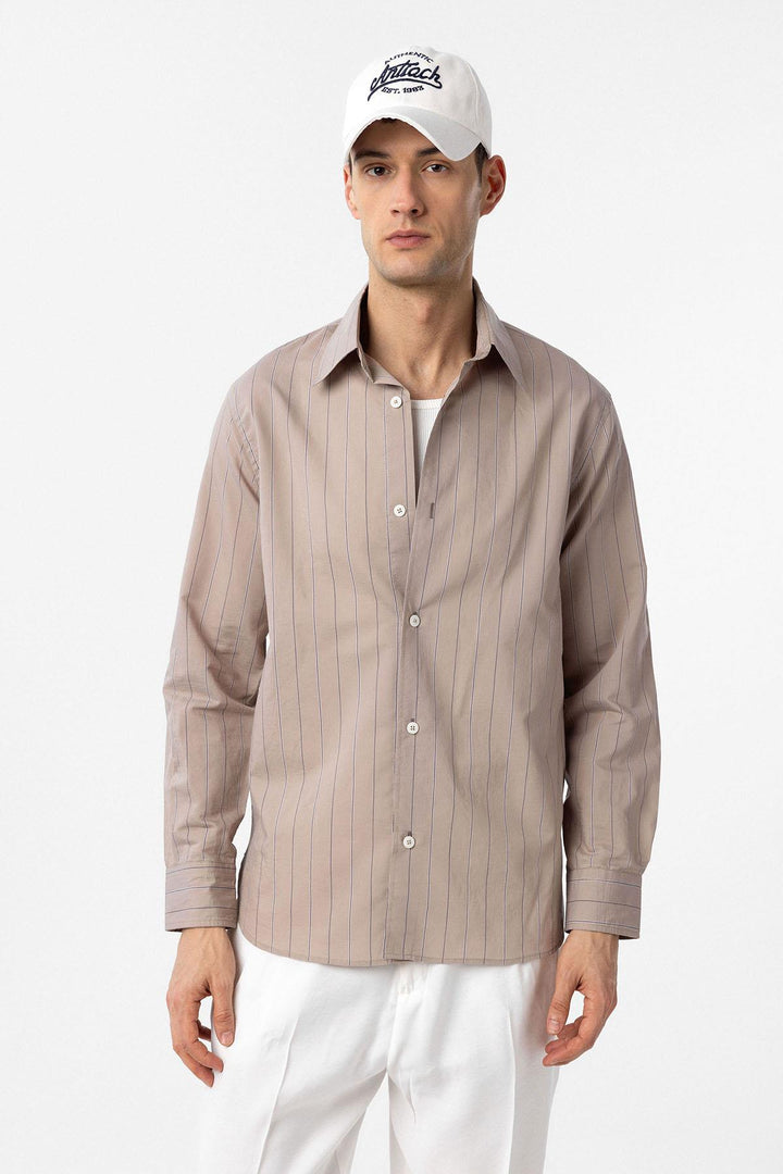 ANT Antioch Bej Relaxed Striped Men's Shirt - Bossier City