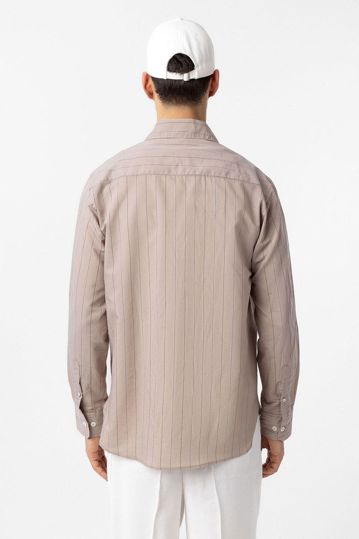 ANT Antioch Bej Relaxed Striped Men's Shirt - Bossier City