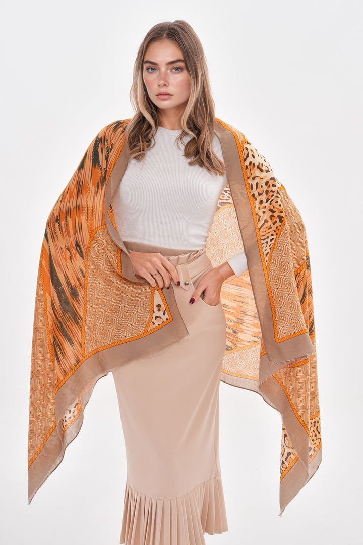 Beige Striped Fringed Shawl BCNSV-25WT1041 - Moorpark