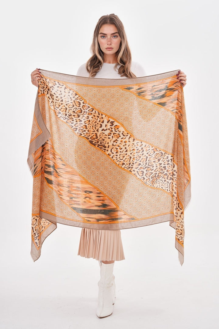 Beige Striped Fringed Shawl BCNSV-25WT1041 - Moorpark