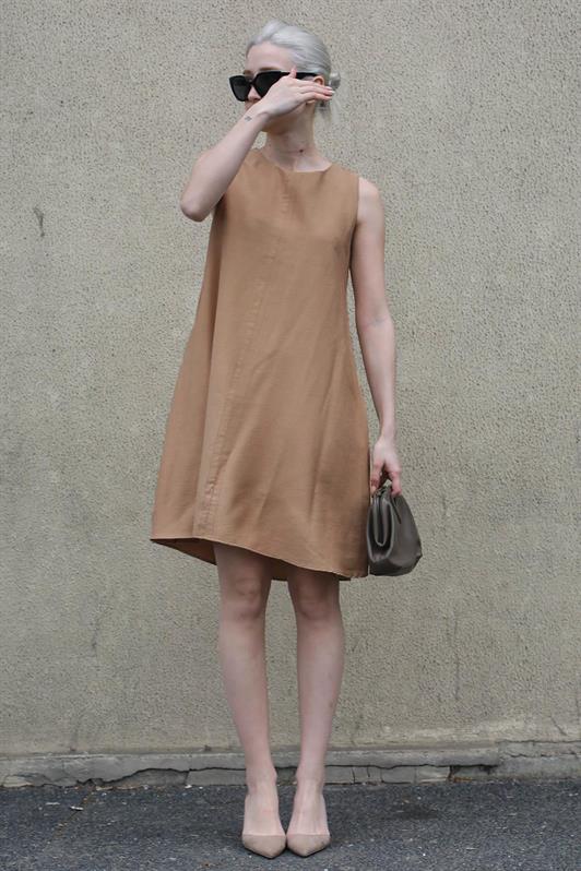 MDX Beige Loose Fit Linen Dress MG1831 - Sykiés