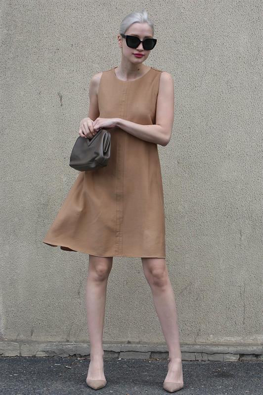 MDX Beige Loose Fit Linen Dress MG1831 - Sykiés