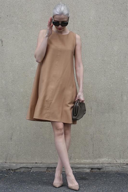 MDX Beige Loose Fit Linen Dress MG1831 - Sykiés