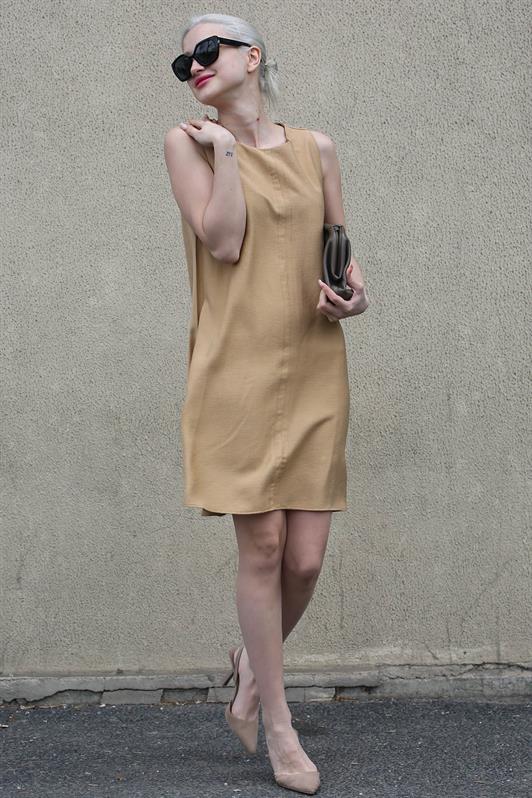 MDX Beige Loose Fit Linen Dress MG1831 - Sykiés