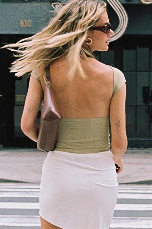 MDX Beige Backless Crop Women's Blouse MG1851 - Ashford