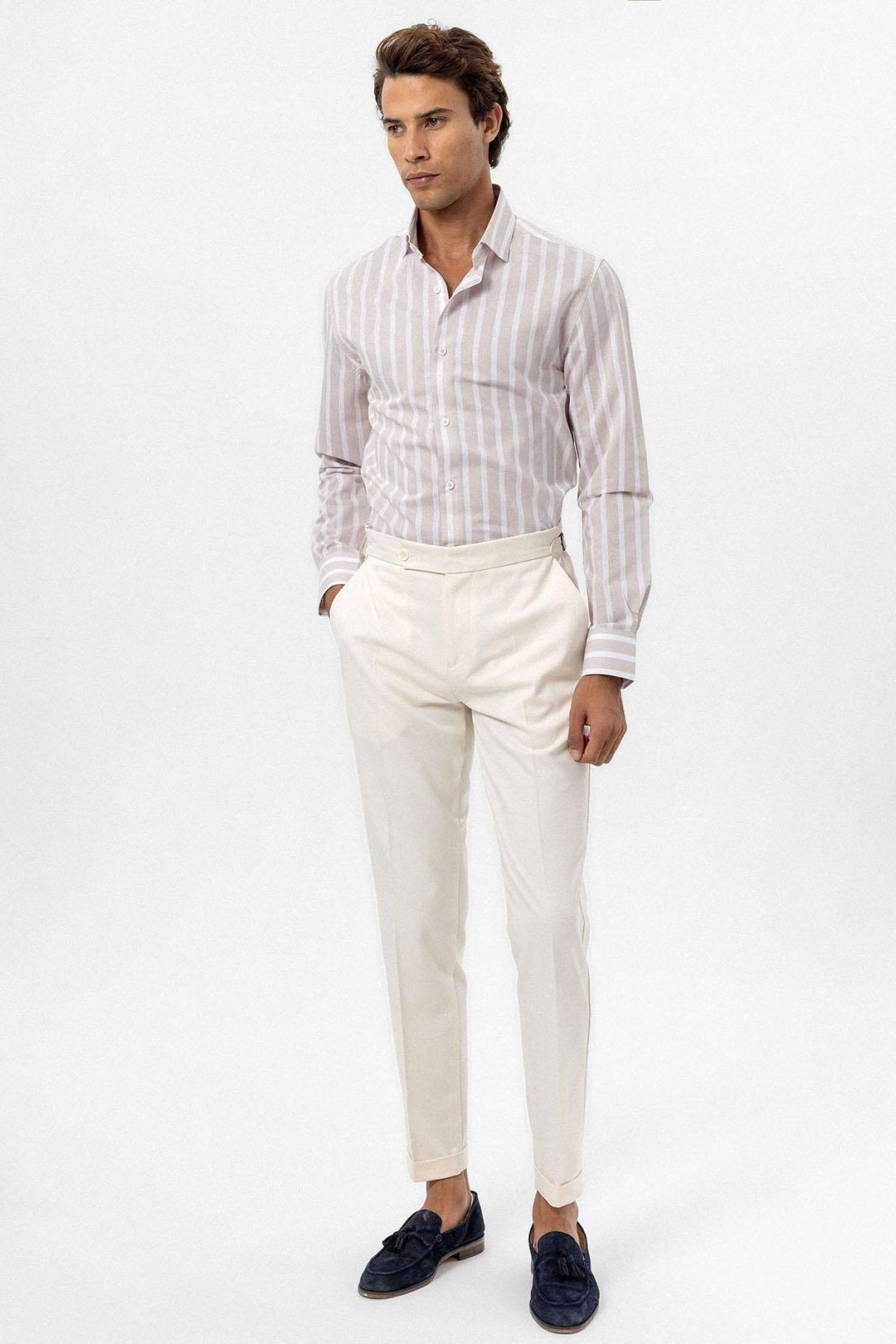 ANT Antioch Bej Slim Fit Striped Men's Shirt - Doral