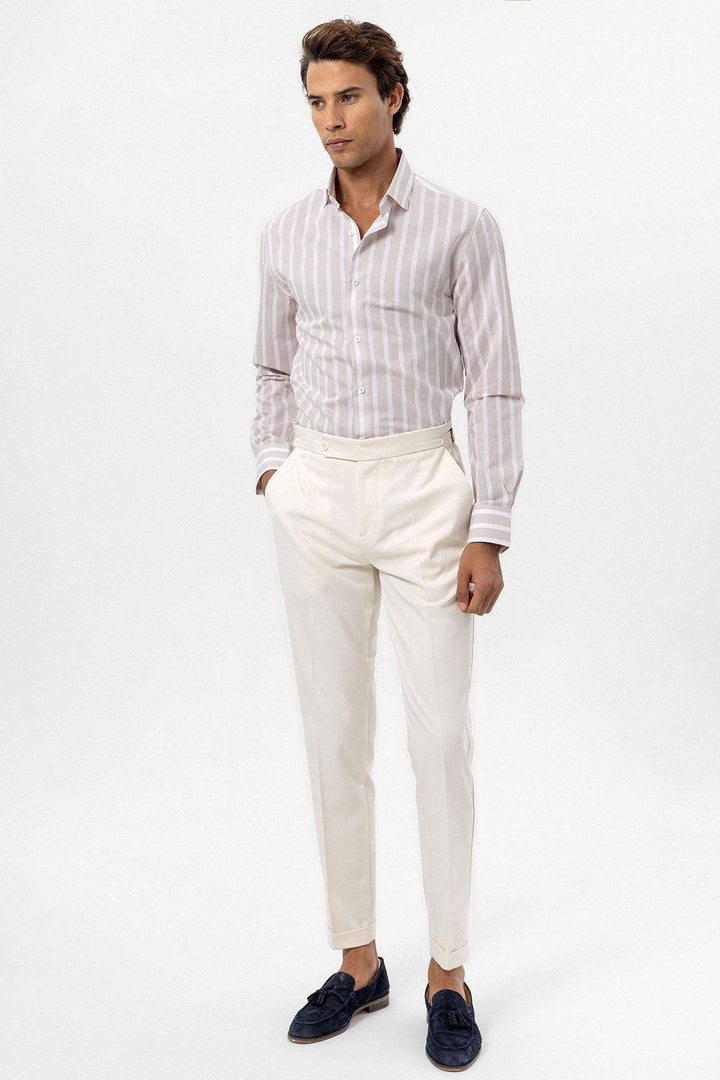 ANT Antioch Bej Slim Fit Striped Men's Shirt - Doral