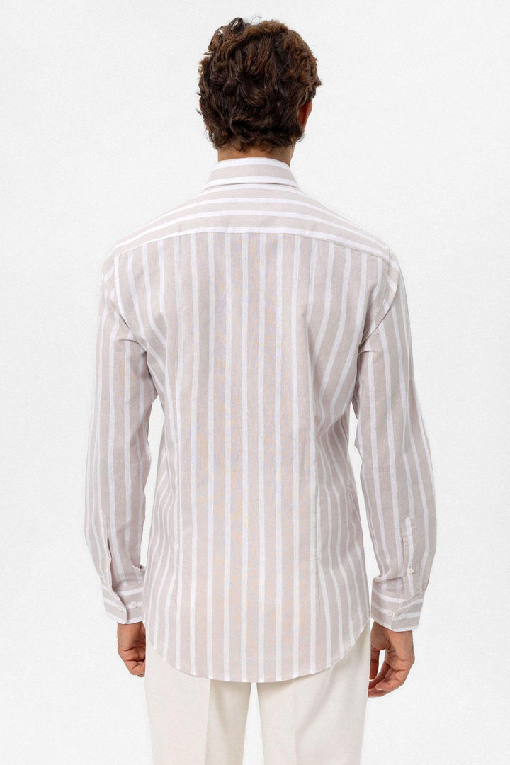 ANT Antioch Bej Slim Fit Striped Men's Shirt - Doral