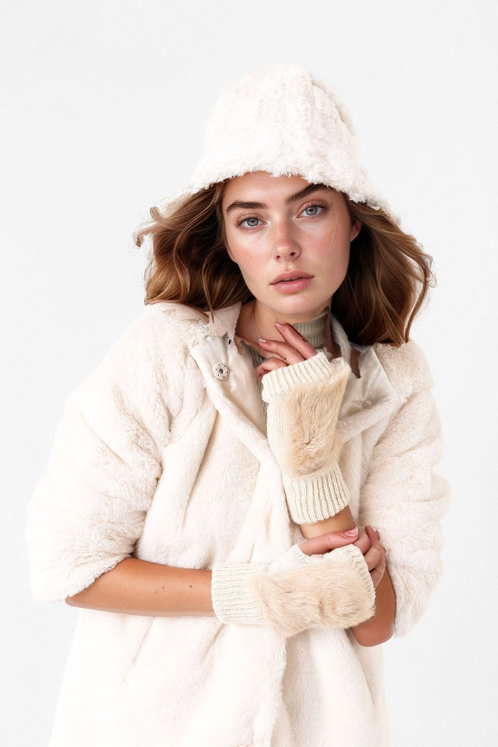 Beige Furry Woolen Fingerless Gloves BCNSV-25WT1004 - Kilmarnock