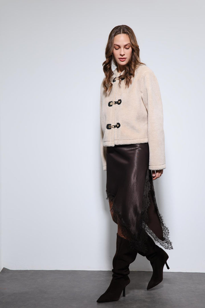 ANT Antioch Bej Süslü Düğmeli Suni Kürk Ceket - Kansas City