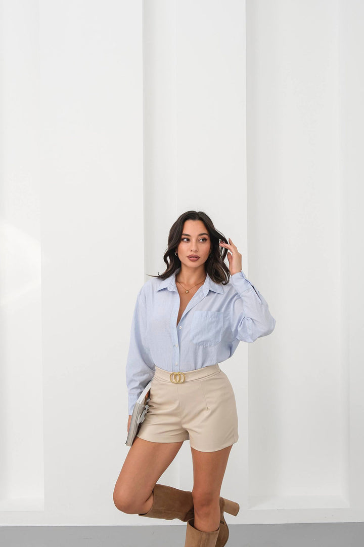 Beige Buckled Faux Leather Shorts BCHN-2526444 - Amarillo